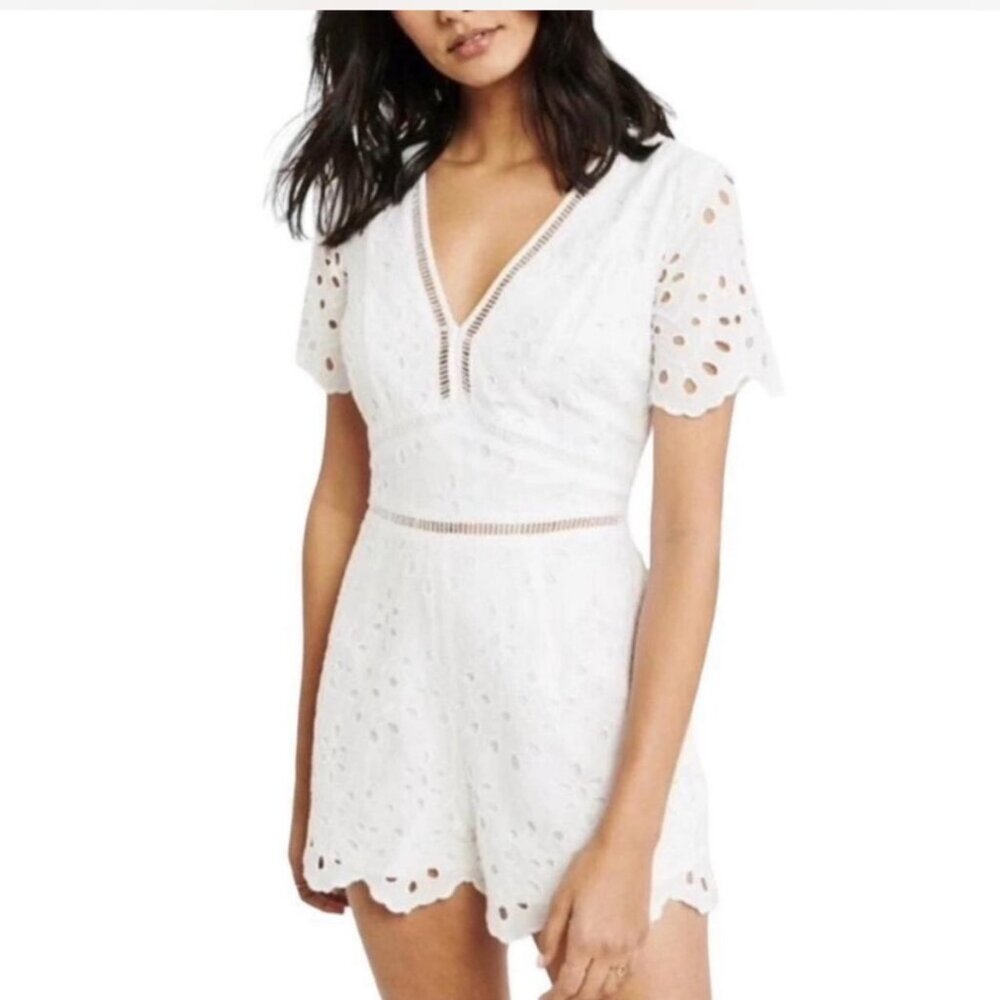 Abercrombie & Fitch White Eyelet Tie-Back Romper